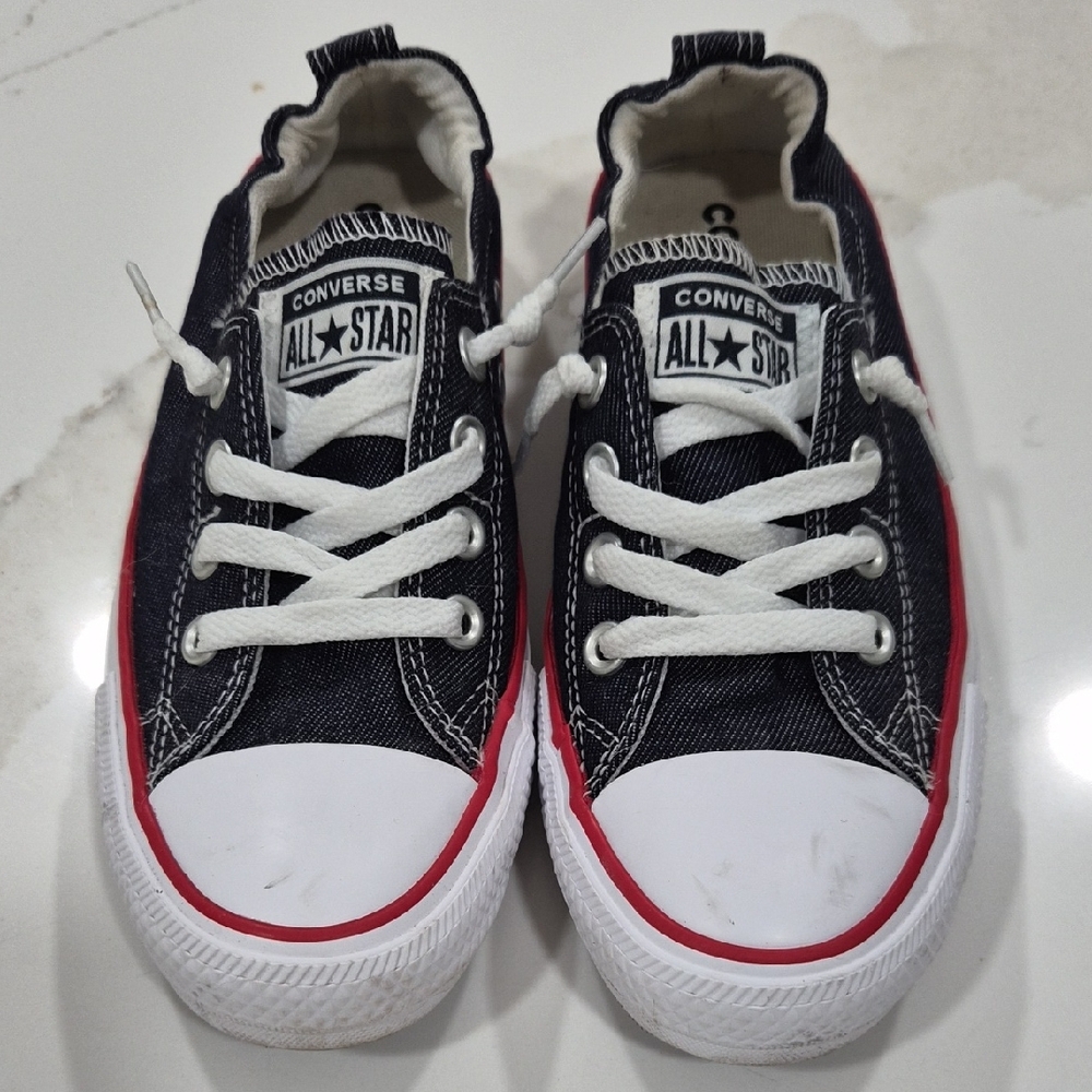 Converse Womens Blue and White Sneakers with Red Trim